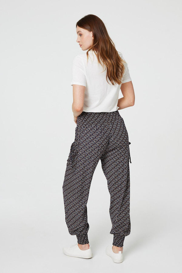 Navy | Geo Print Pocket Detail Pants