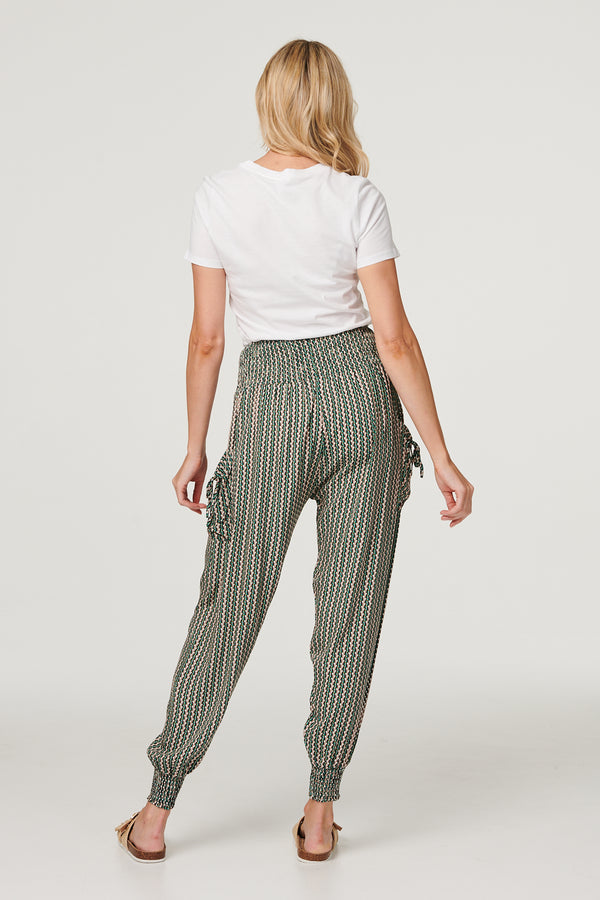 Khaki | Stripe Print Pocket Detail Harem Pants