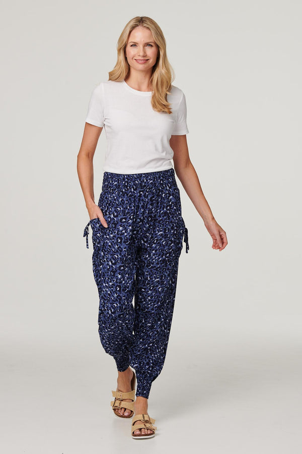 Navy | Animal Print Pocket Detail Pants