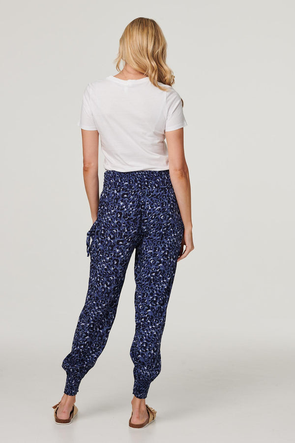 Navy | Animal Print Pocket Detail Pants