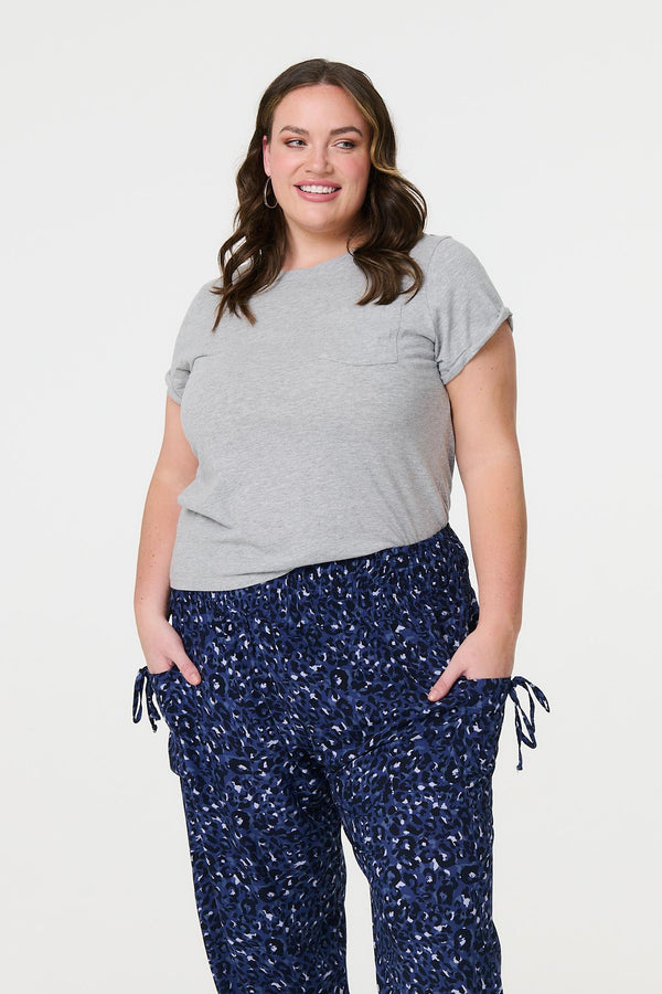 Navy | Animal Print Pocket Detail Pants