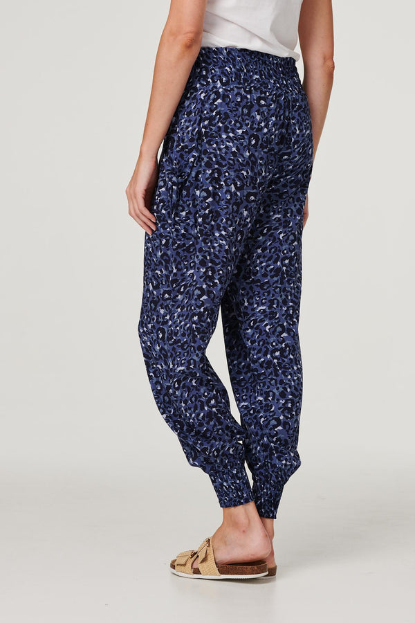 Navy | Animal Print Pocket Detail Pants