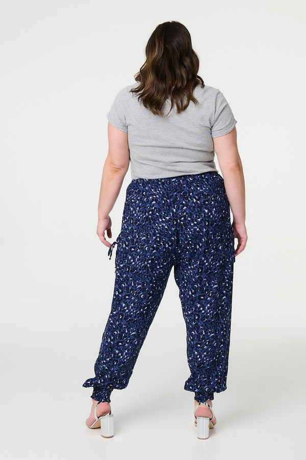 Navy | Animal Print Pocket Detail Pants