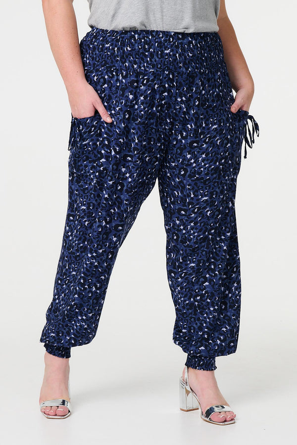 Navy | Animal Print Pocket Detail Pants