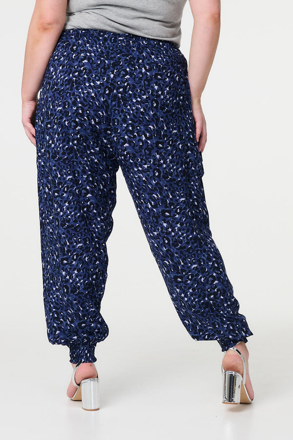 Navy | Animal Print Pocket Detail Pants