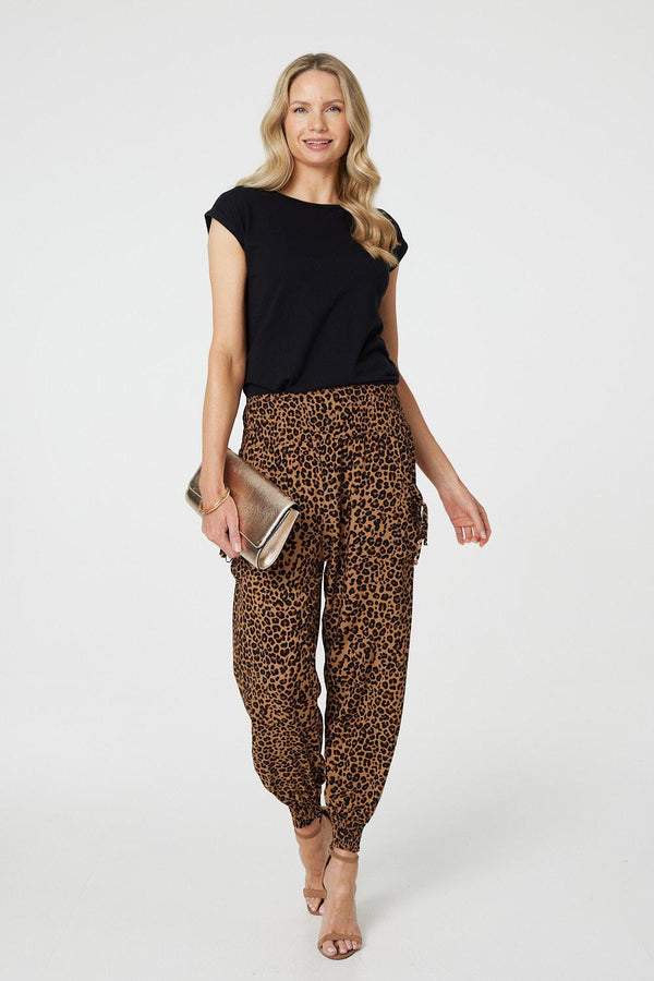 Beige | Animal Print Tassel Pocket Harem Pants