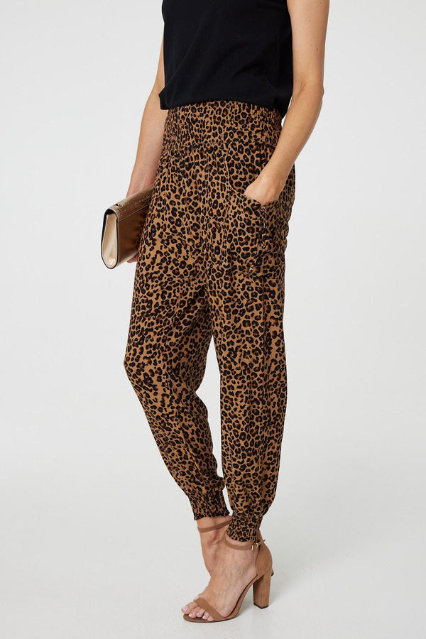 Beige | Animal Print Tassel Pocket Harem Pants