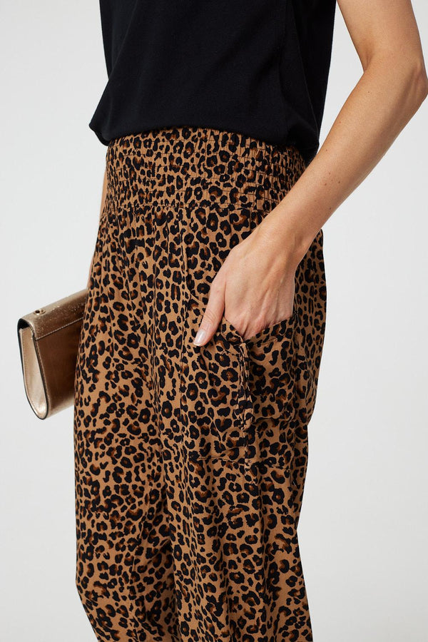 Beige | Animal Print Tassel Pocket Harem Pants