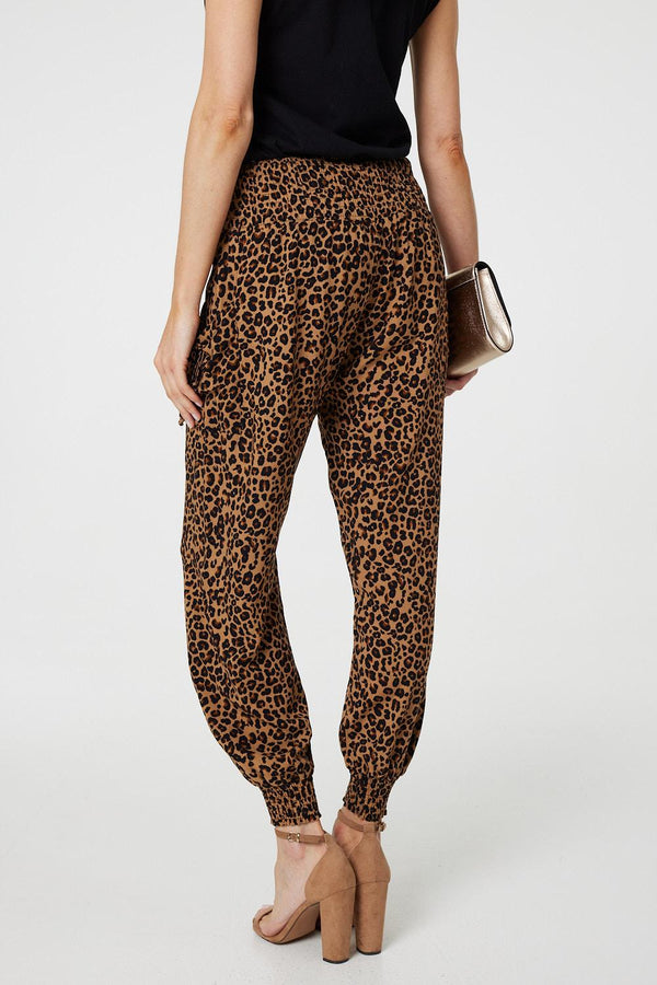 Beige | Animal Print Tassel Pocket Harem Pants
