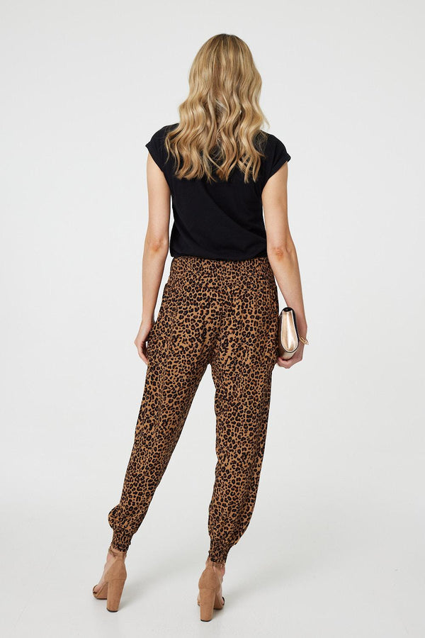 Beige | Animal Print Tassel Pocket Harem Pants