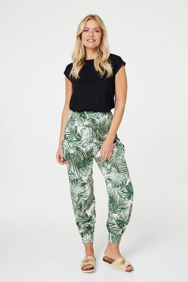 Green | Leaf Print High Waist Harem Pants