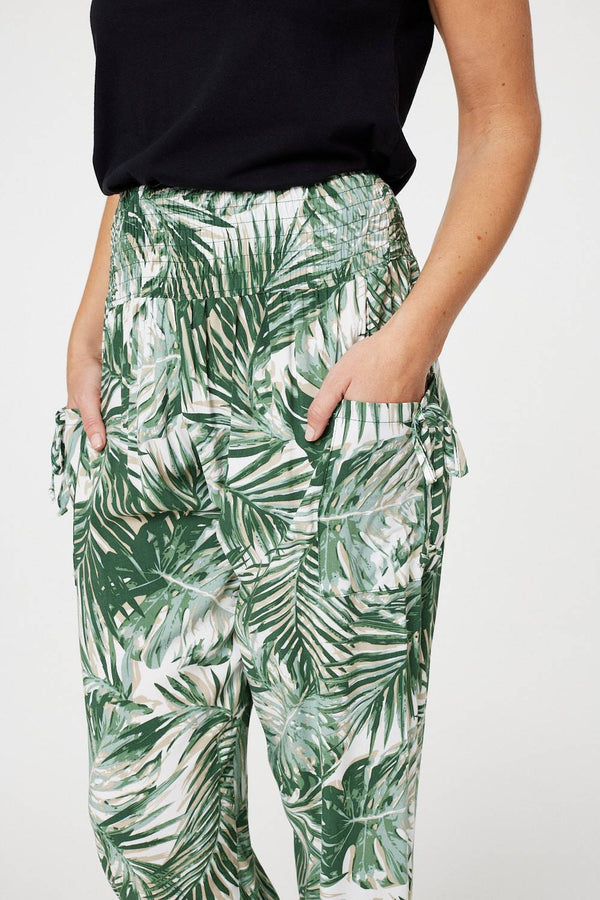 Green | Leaf Print High Waist Harem Pants