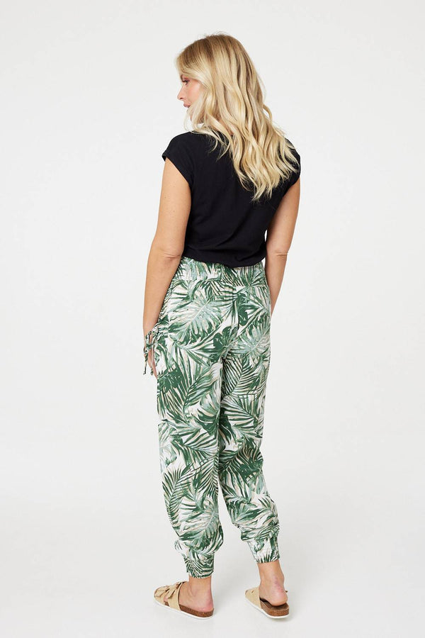 Green | Leaf Print High Waist Harem Pants