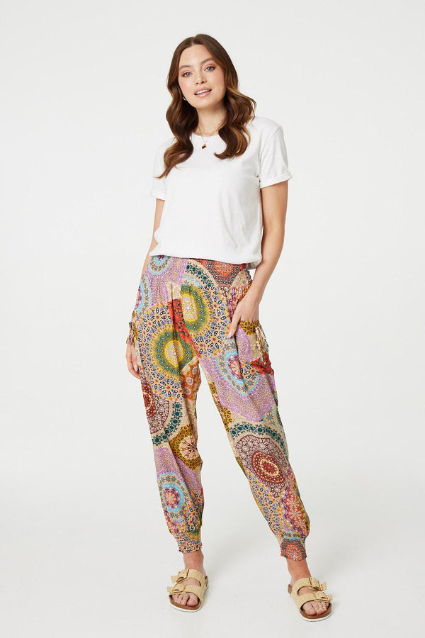Beige | Kaleidoscope Print High Rise Harem Pants