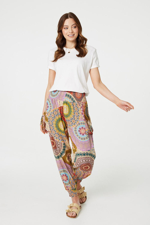 Beige | Kaleidoscope Print High Rise Harem Pants