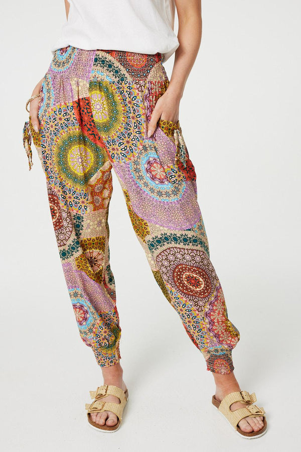 Beige | Kaleidoscope Print High Rise Harem Pants