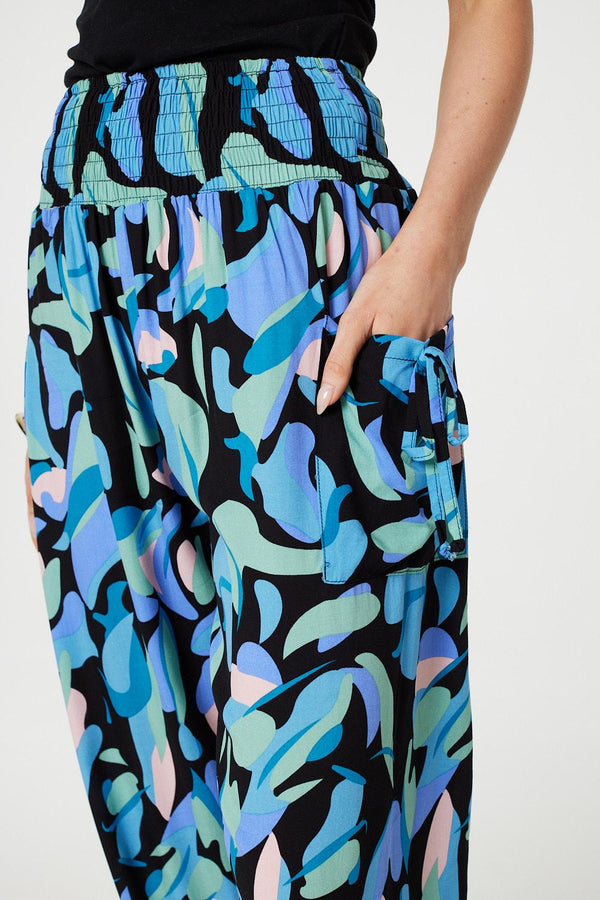 Blue | Abstract Print High Waist Harem Pants