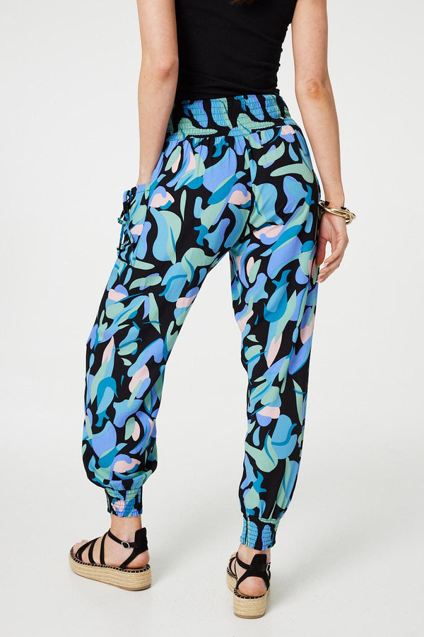 Blue | Abstract Print High Waist Harem Pants