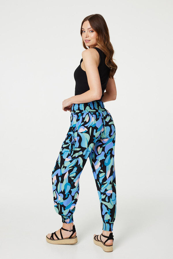 Blue | Abstract Print High Waist Harem Pants