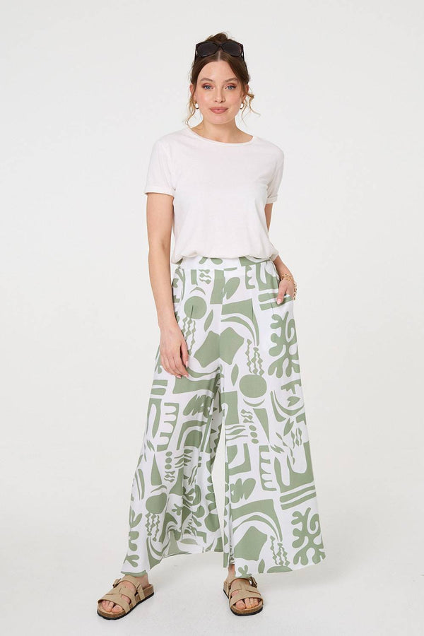 Sage | Abstract Wide Leg High Waist Trousers