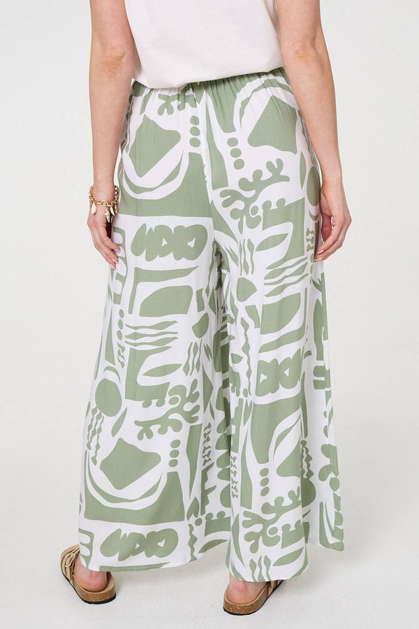 Sage | Abstract Wide Leg High Waist Trousers