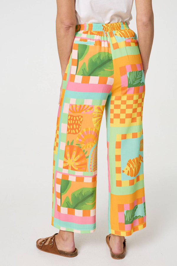 Orange | Tropical Tile Print Wide Leg Trousers