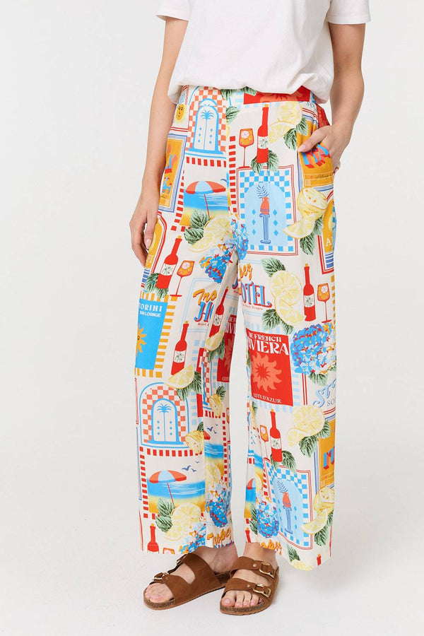 Riviera Print Wide Leg Trousers