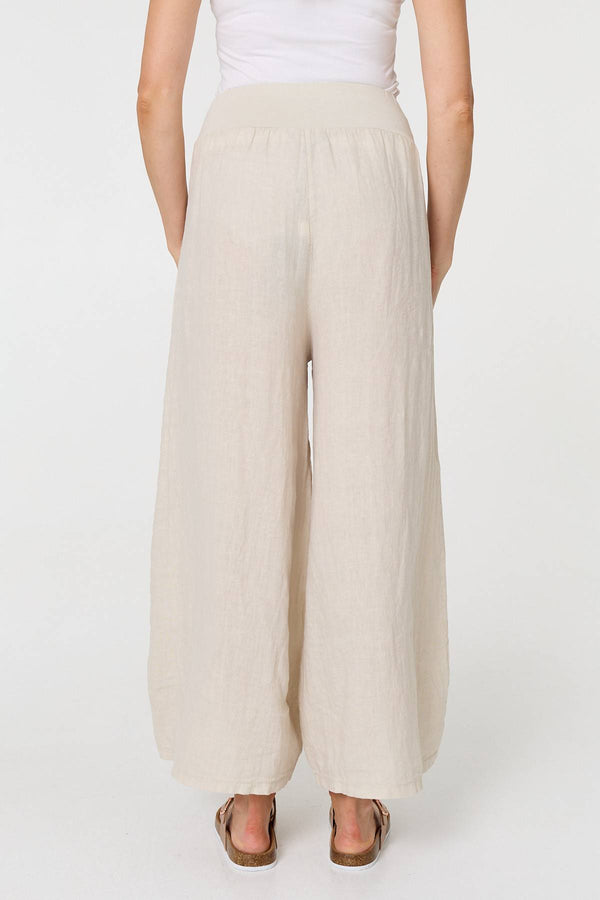 Beige | Sequin Embellished Wide Leg Trousers
