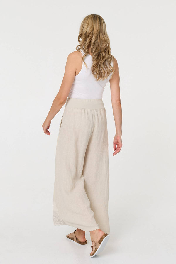 Beige | Sequin Embellished Wide Leg Trousers
