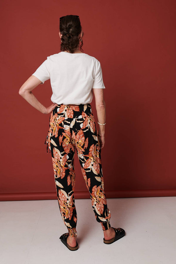 Orange | Leaf Print High Waist Tassel Harem Pants