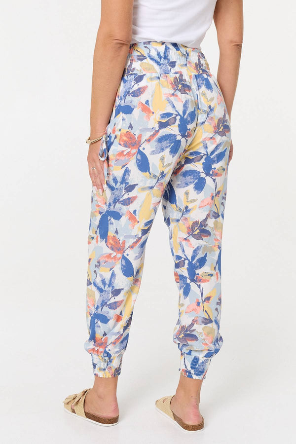 Blue | Leaf Print High Waist Harem Trousers