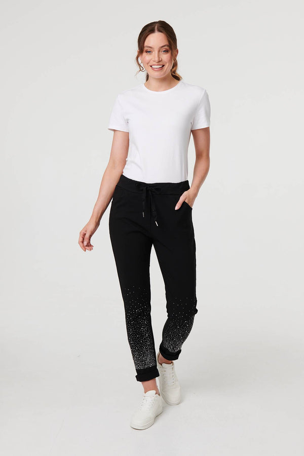 Black | Diamante Detail Slim Cropped Trousers