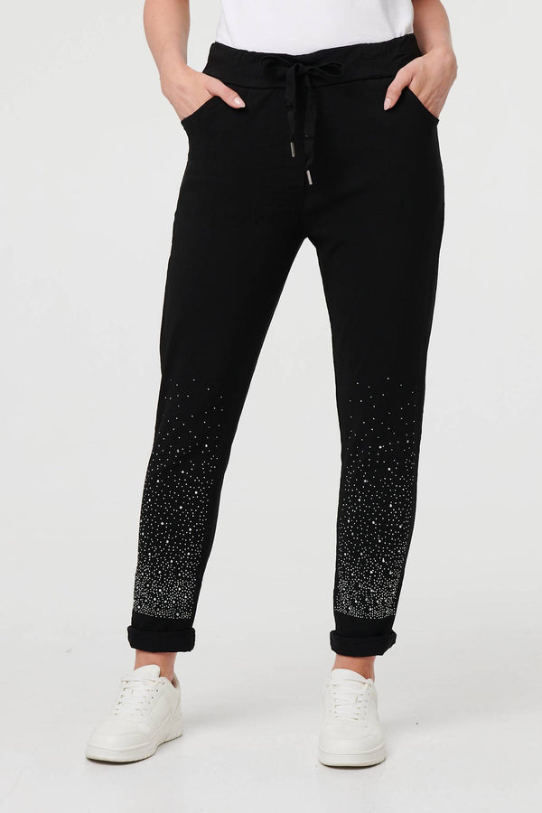 Black | Diamante Detail Slim Cropped Trousers
