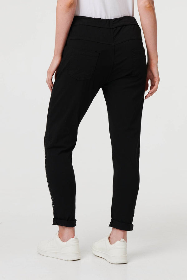 Black | Diamante Detail Slim Cropped Trousers