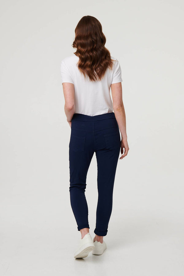 Navy | Diamante Detail Slim Cropped Trousers
