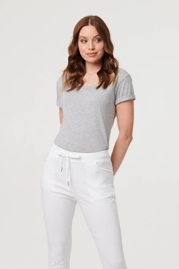 White | Diamante Detail Slim Cropped Trousers