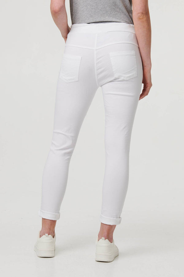 White | Diamante Detail Slim Cropped Trousers