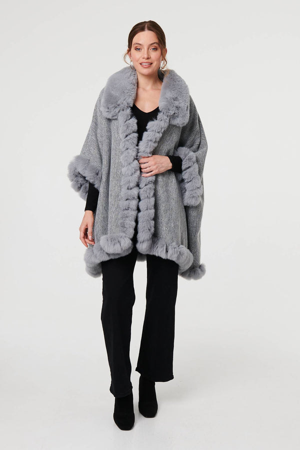 Grey | Faux Fur Lined Oversized Poncho