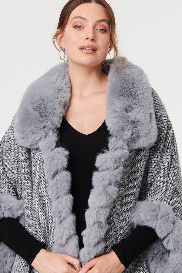 Grey | Faux Fur Lined Oversized Poncho