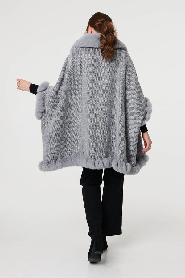 Grey | Faux Fur Lined Oversized Poncho