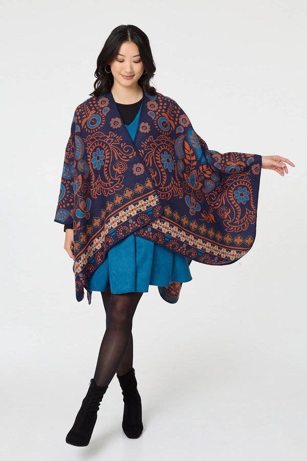 Navy | Abstract Open Front Relaxed Poncho