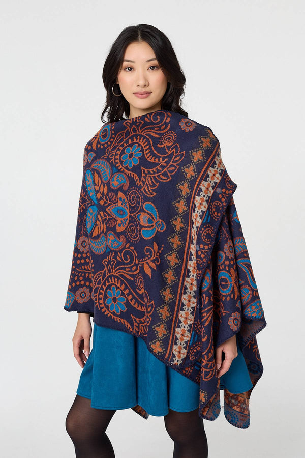 Navy | Abstract Open Front Relaxed Poncho