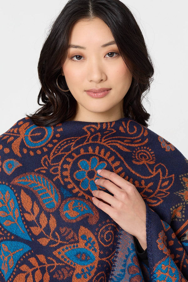 Navy | Abstract Open Front Relaxed Poncho