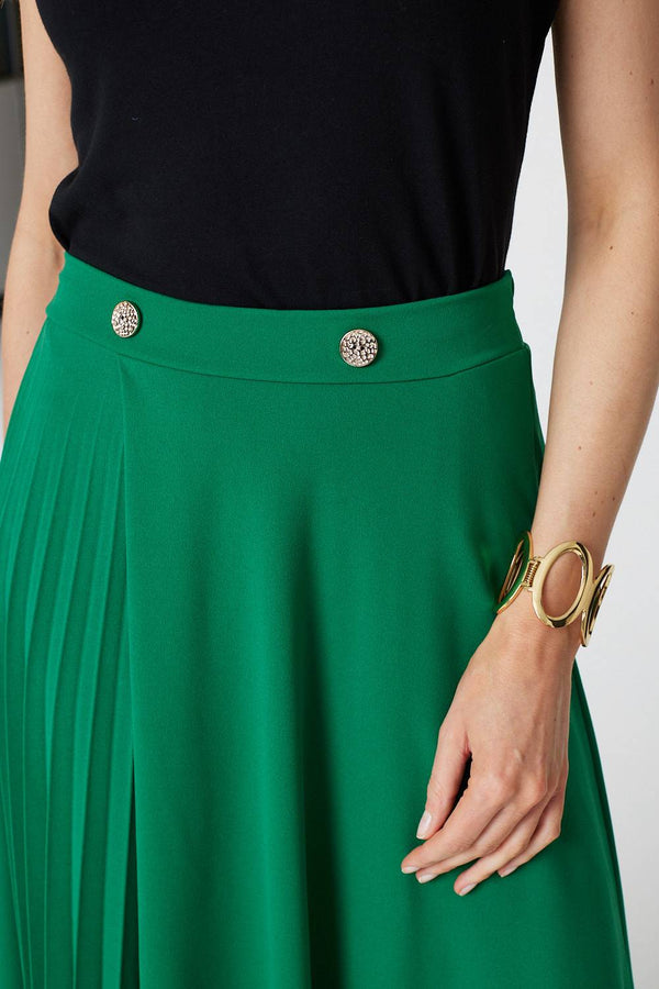 Green | Pleat Detail High Waist A-Line Midi SkirtGreen | Pleat Detail High Waist A-Line Midi Skirt