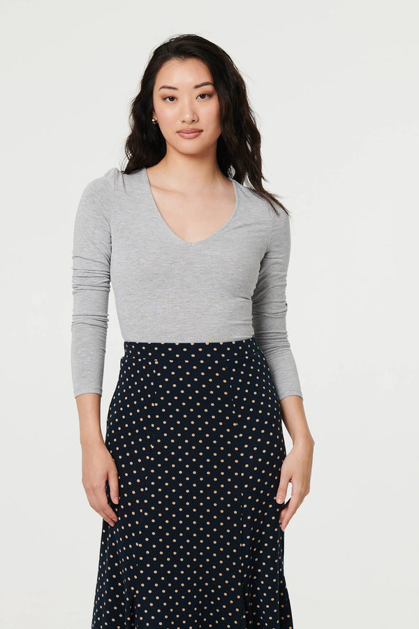 Navy | Polka Dot Print High Waist Maxi Skirt