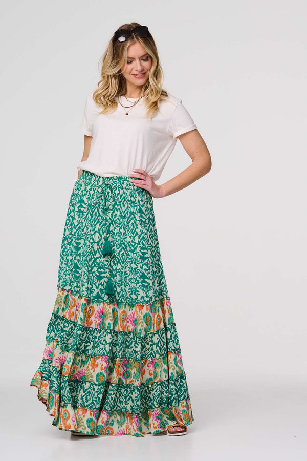 Green | Patchwork High Waist Maxi Skirt