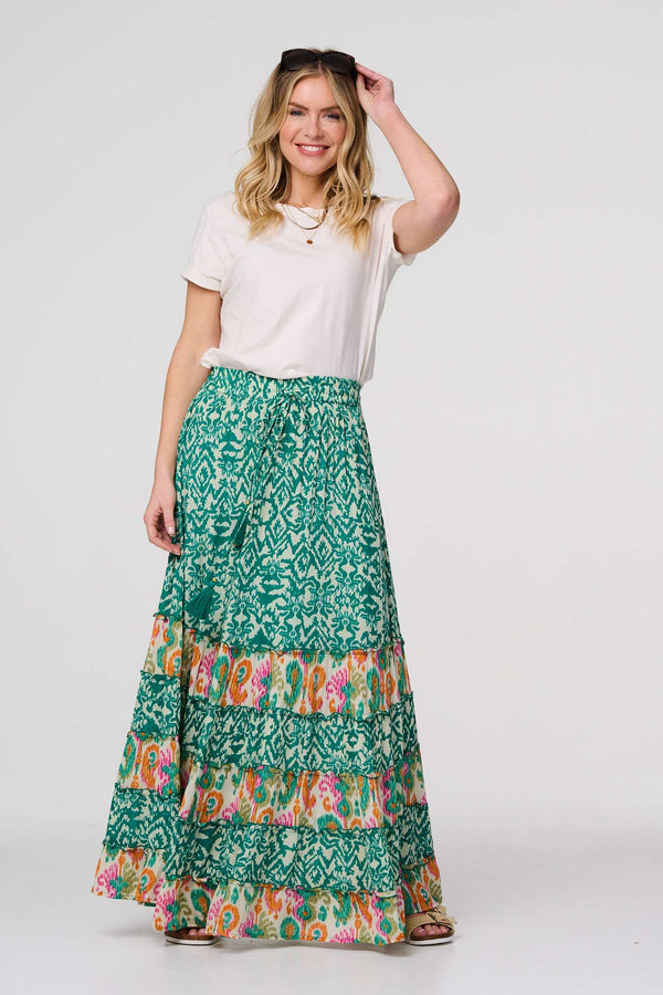 Green | Patchwork High Waist Maxi Skirt