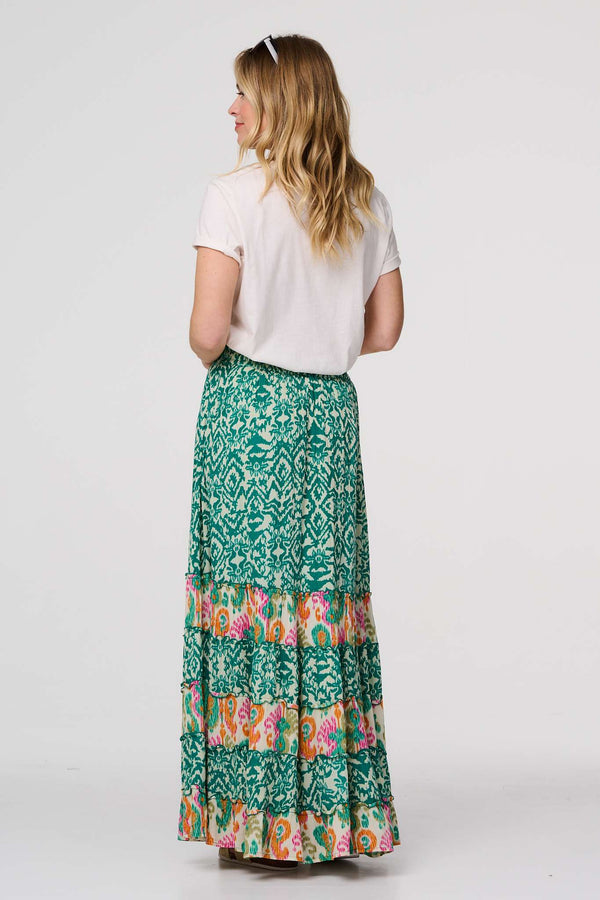 Green | Patchwork High Waist Maxi Skirt