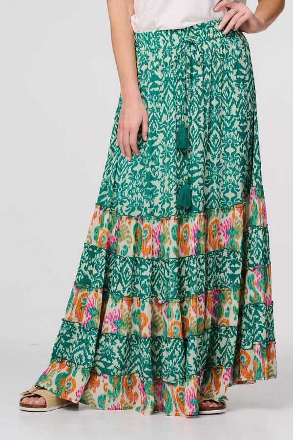 Green | Patchwork High Waist Maxi Skirt