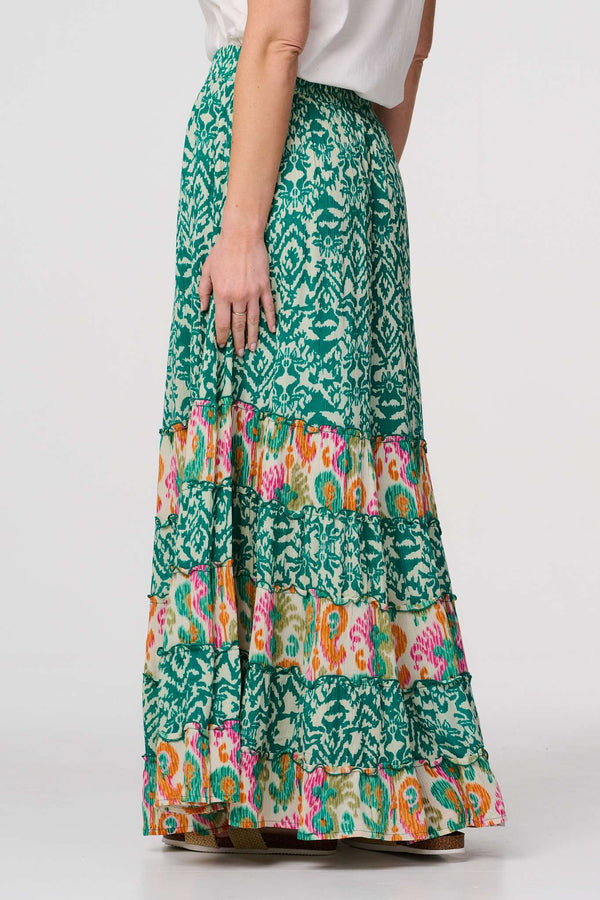 Green | Patchwork High Waist Maxi Skirt